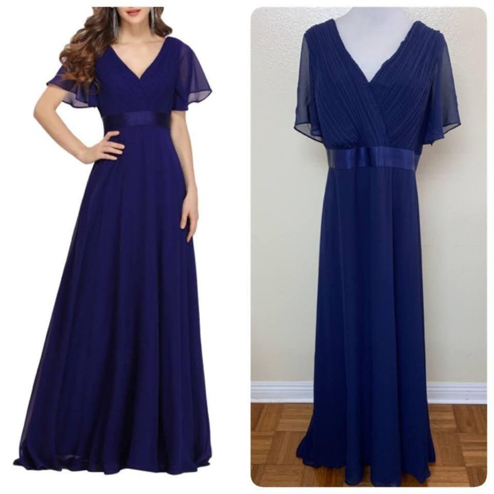 Ever-Pretty Plus Sz V-Neck Flutter Sleeve Chiffon Evening MTB Gown 18 Navy